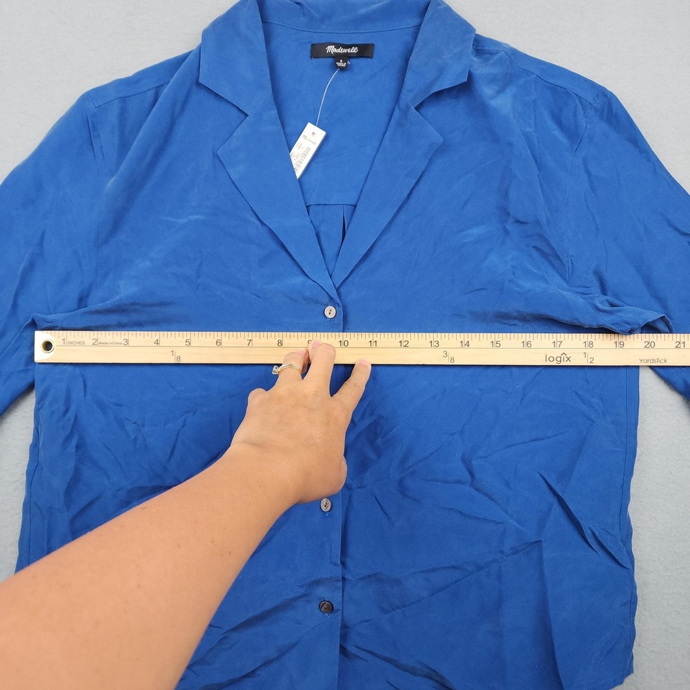 Madewell Shirt Womens S Blue 100% Silk Satin Relaxed Button Up Long Sleeve Top - Picture 7 of 10